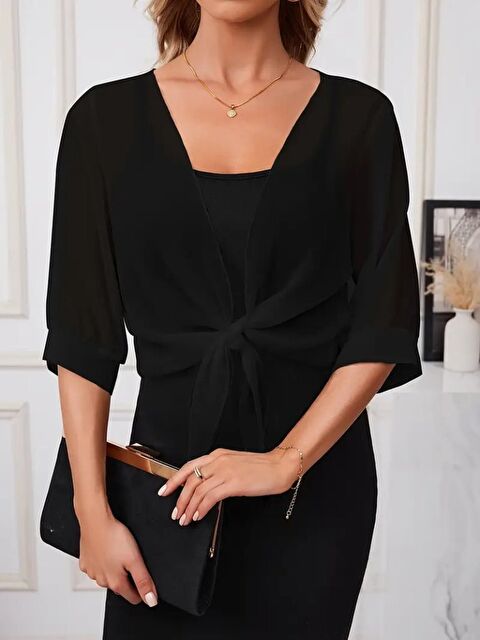 Jane's Kadın Truvakar Kol önden Bağlamalı Kısa şifon Bolero Ceket