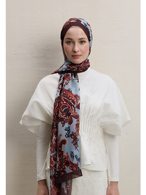 Fresh Scarfs Wıld Flora Desen İpek Krep Şal Erik Çürüğü - S000420475-877