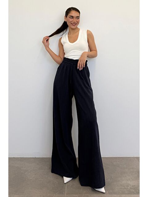 Madmext Lacivert Beli Büzgülü Bol Paça Kadın Pantolon Mg2011 - S000380180-21164