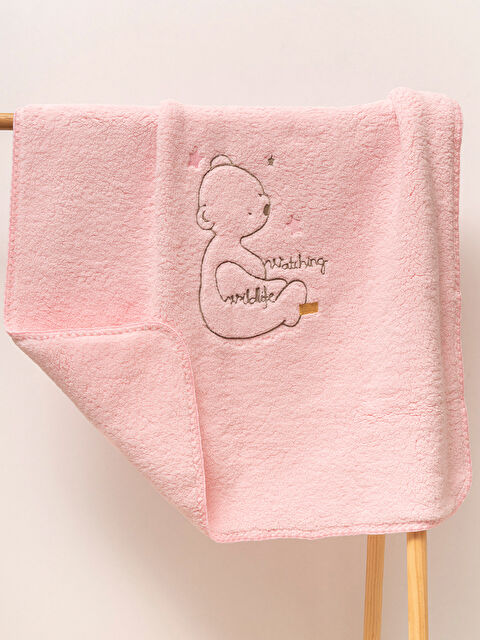 Mahfel Pembe Welsoft Çift Katlı Oturan Ayı Nakışlı Bebek Battaniyesi - S000511384-20024