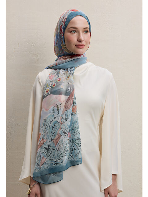 Fresh Scarfs Flower Dreams Desen İpek Krep Şal Okyanus - S000420373-17234