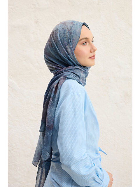 QEF Vela Desenli Pamuk Şal Lacivert