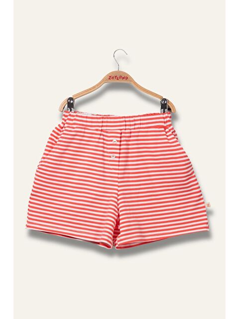 ZEYLAND Kız Çocuk Penye Çizgili Kısa Şort - Coral Çizgili - S000362898-20048