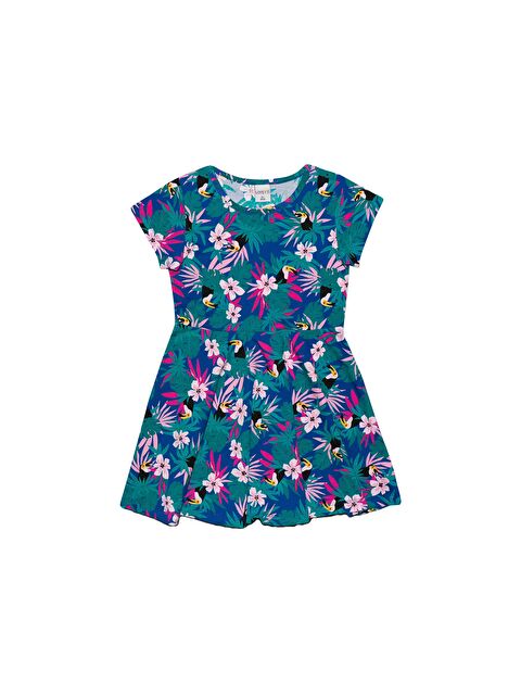 Lovetti Kız Çocuk Tropical Parrot Desen Kısa Kol Kloşe Etek Elbise - S000053665-23173