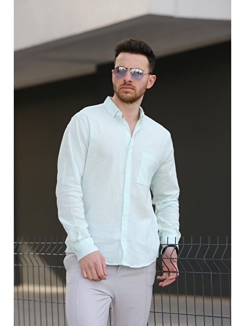 Oksit Comfort Tek Cep Kırınkıl Keten Erkek Gömlek - S000125011-20054
