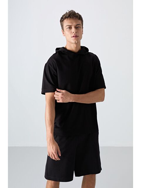 Tommylife Siyah Pamuklu Kalın Yumuşak Dokulu Oversize Fit Basic Erkek Tişört - 88352 - S000157025-19351