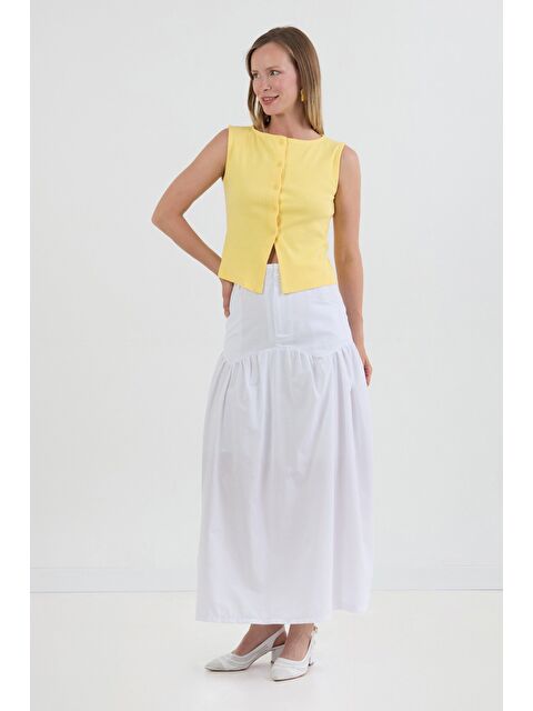 Fullamoda Düğmeli Cepli Terikoton Etek - S000397384-20063