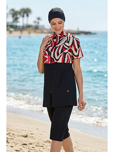 Haliç Mayo Kısa Kollu Spor Elastanlı Yarı Kapalı Mayo 6568 Siyah02