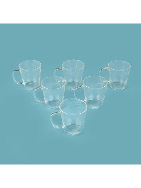 Mien Çizgili 6'lı Kulplu Çay Bardağı Seti - Şeffaf - S000511498-26865