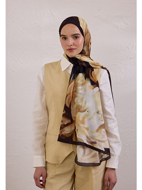 Fresh Scarfs Gardenıa Desen Rami Şal Kahve - S000420428-28102