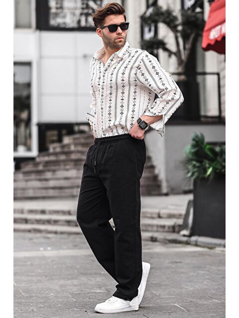 Madmext Paça Detaylı Rahat Kesim Erkek Siyah %100 Pamuk Pantolon 6532 - S000436666-19351