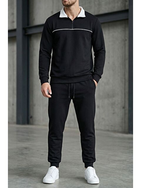 Mishar İtalia Erkek Polo Yaka Yarım Fermuarlı Sweat Bel Lastikli Pantolon İkili Takım - S000491478-19351