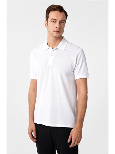 Süvari Beyaz Slim Armürlü Polo Yaka Tişört - S000460567-20063