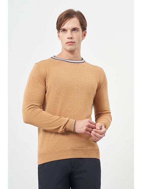 İMZA Camel Uzun Kol Düz Örme Bisiklet Yaka Classic Slim Fit Triko 1012245108 - S000348523-4557