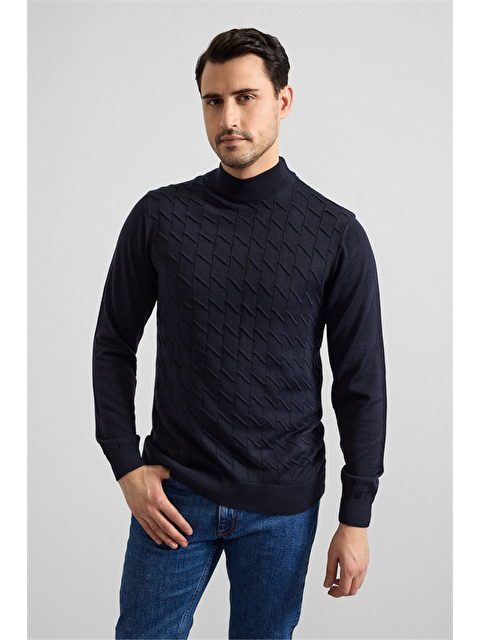 Süvari Lacivert Regular Yarım Balıkçı Yaka Kazak