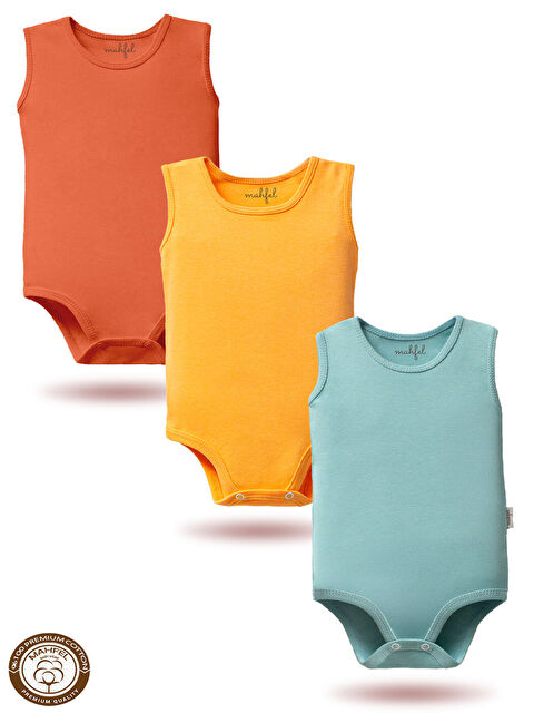 Mahfel 3'lü %100 Pamuklu Kolsuz Basic Çıtçıtlı Bebek Body Zıbın PD - S000515124-1180