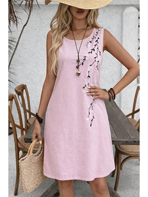 Jane's Kadın Askılı Yuvarlak Yakalı çiçek Desenli Kısa Elbise