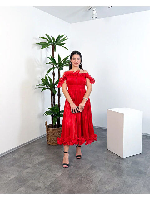 Mialora İp Askılı Midi Elbise – Ön Pencere Detaylı - S000514922-20045