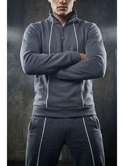 Mishar İtalia Erkek Yarım Fermuarlı Polo Yaka Şardonlu Sweat Bel Lastikli Pantolon İkili Takım - S000491482-33408