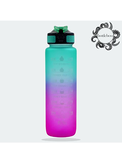 Bottle Boss Renk Geçişli Sızdırmaz Kapak Motivasyon Matarası 1 Litre Sticker HEDİYELİ Yeşil (BB-89959)YSL - S000078918-18194