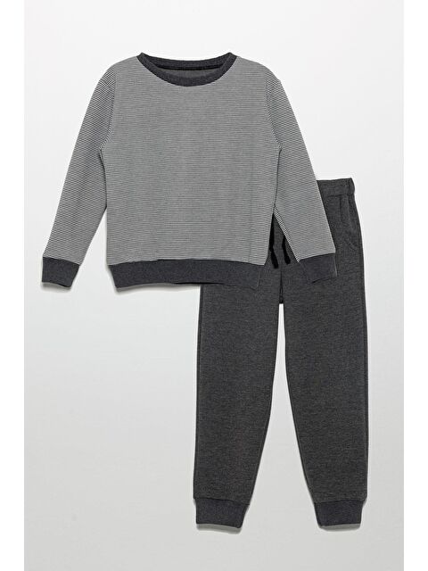 For You Kids Çizgili Sweatshirt Jogger Koyu Gri Alt Üst Takım - S000325562-29351