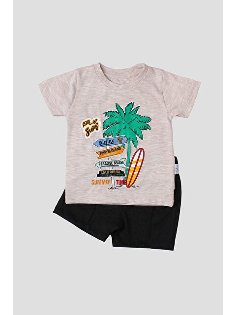 Kidex's Palmiye Bakılı Tişört Ve Kapri 2'li Takım