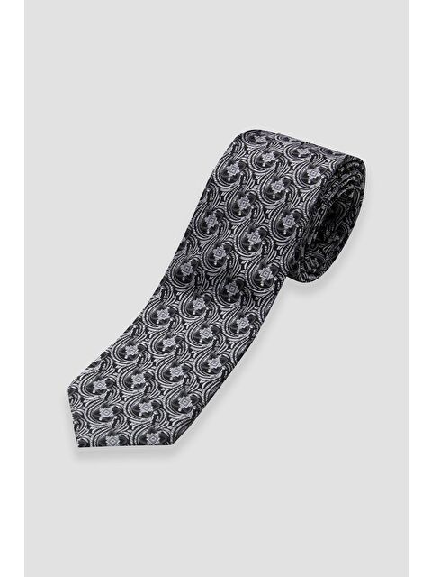 ABBATE Kravat 8 Cm Mikrofiber Polyester Siyah Erkek Desenli Kravat - S000451172-19351
