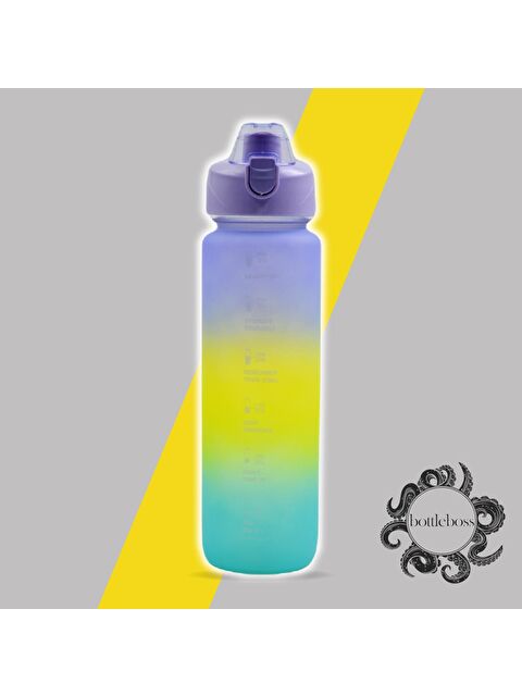 Bottle Boss Pastel Renk Geçişli Sızdırmaz Kapak Motivasyon Matarası 1100 Ml Sticker HEDİYELİ Mor - S000078735-20042