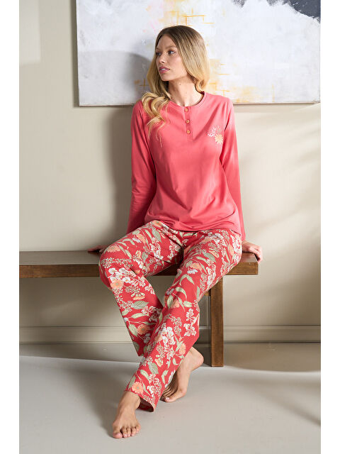 Remsa Kadın Penye Uzun Kol Pijama Takımı 3120 Açık Kırmızı - S000471269-20043