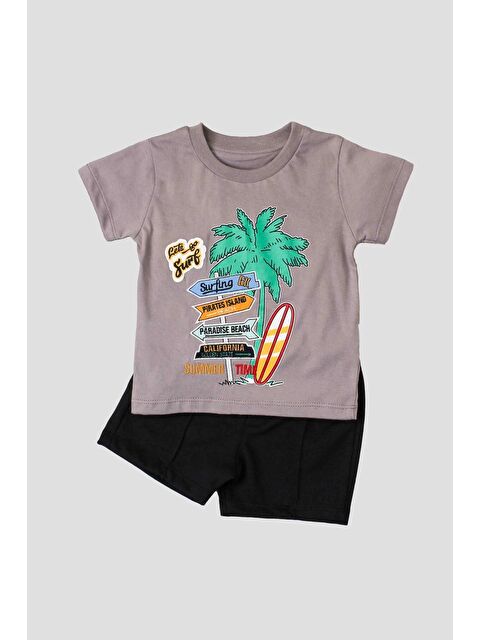 Kidex's Palmiye Bakılı Tişört Ve Kapri 2'li Takım