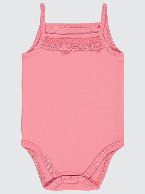 Civil Baby Penye İp Askılı Dantelli 3-9 Ay Kız Çıtçıtlı Badi - Pembe 3-6 Ay - S000203281-2373
