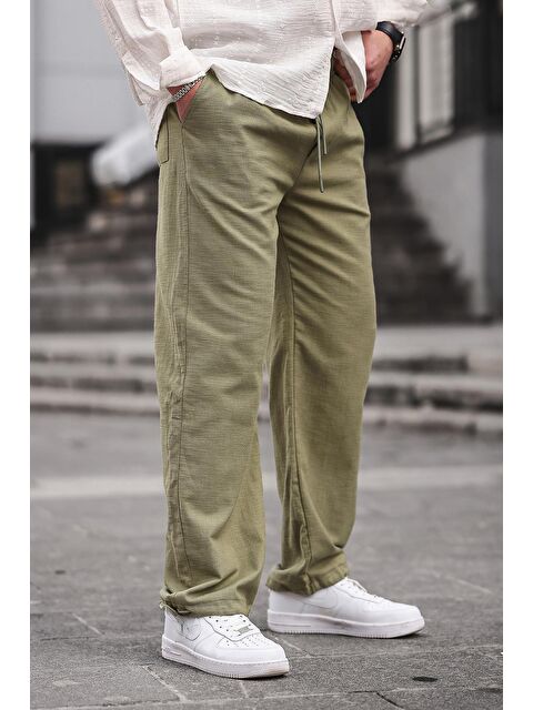 Madmext Paça Detaylı Rahat Kesim Erkek Haki %100 Pamuk Pantolon 6532 - S000436666-18547