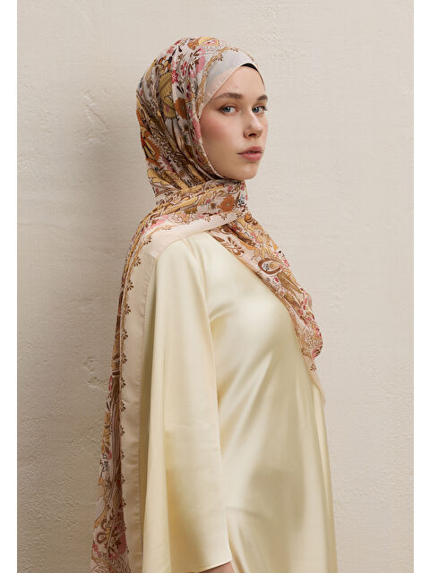 Fresh Scarfs Verona Desen İpek Krep Şal Toprak - S000420366-14742