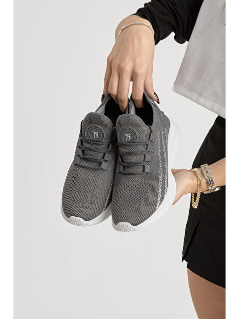 TONNY BLACK Unisex Füme Termo Taban Şerit Detaylı Bağcıklı Triko Spor Ayakkabı - S000493910-33408