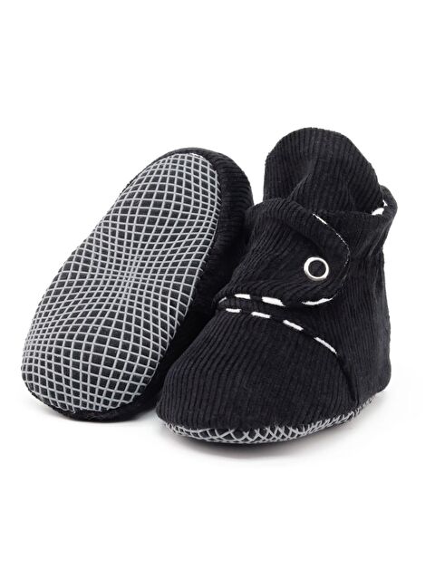 Ella Bonna Fitilli Kadife Bebek Pandufu, Kaydırmaz Taban, Çizgili Kreş Ayakkabısı, Organik Pamuk Patik - S000249729-19351