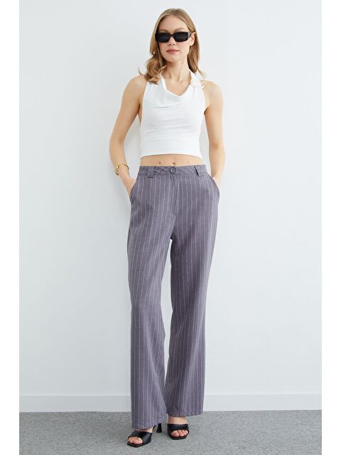 Fullamoda Çizgili Yüksek Bel Palazzo Pantolon - S000511194-29666