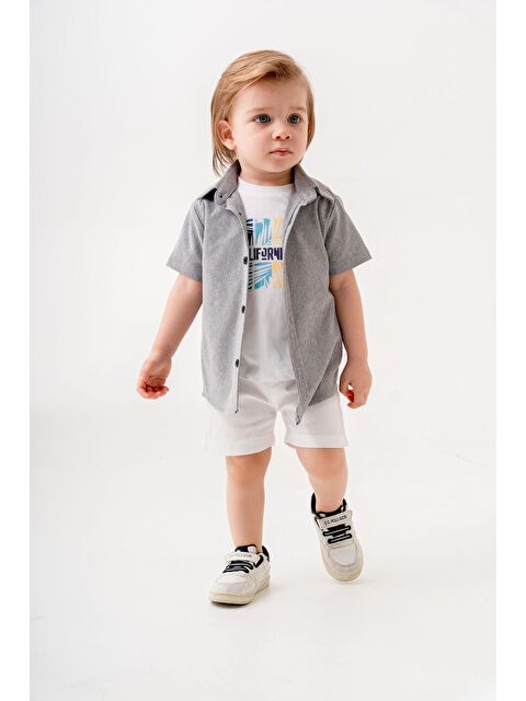 Chicsy Baby Tarz Gömlekli Belden Ayarlanabilir Kısa Kollu Şortlu 3'lü Takım Bayramlık Düğünlük