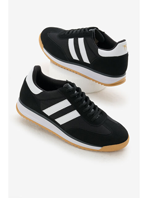 TONNY BLACK Unisex Siyah Beyaz Termo Taban Çift Şeritli Bağcıklı Spor Ayakkabı - S000493820-37424