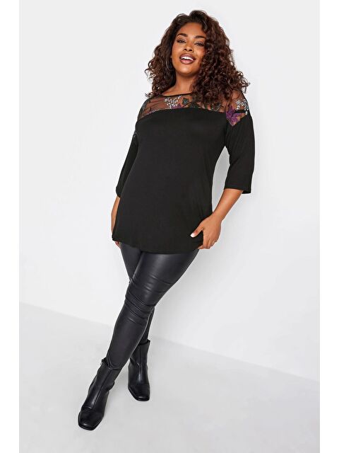 Stil Diva Büyük Beden Bisiklet Yaka Tül Detaylı Fakir Kol Bluz 302657 - S000485242-19351