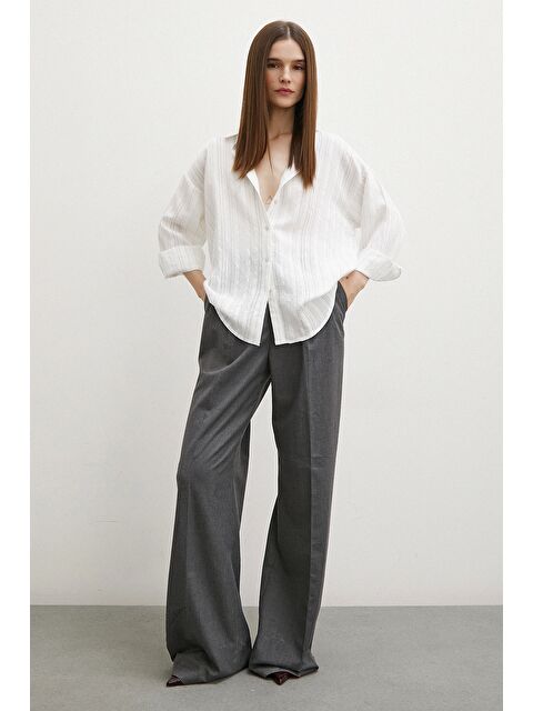 Never More Dokulu Çizgili Gömlek Krem - S000320015-19966