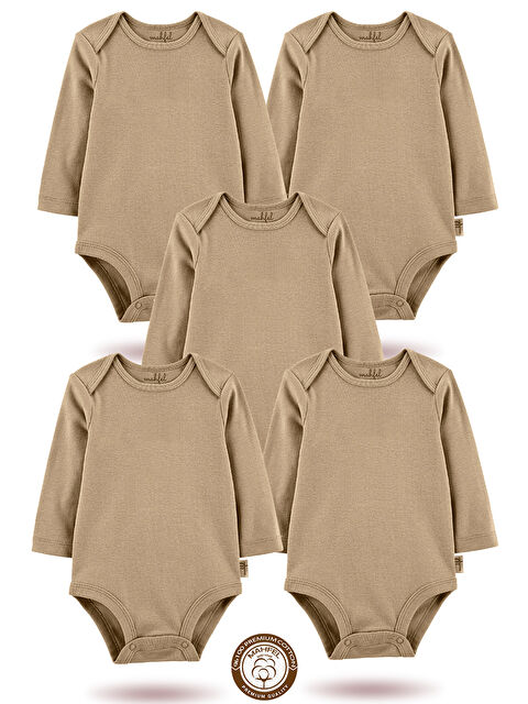 Mahfel 5'li %100 Pamuklu Uzun Kollu Basic Çıtçıtlı Bebek Body Zıbın R - S000515125-19413