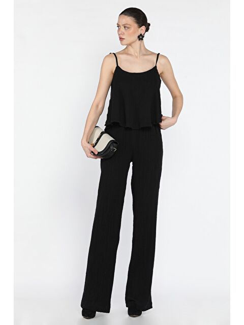 Gülseli İp Askılı Keten Bluz Pantolon İkili Takım - S000379684-19351