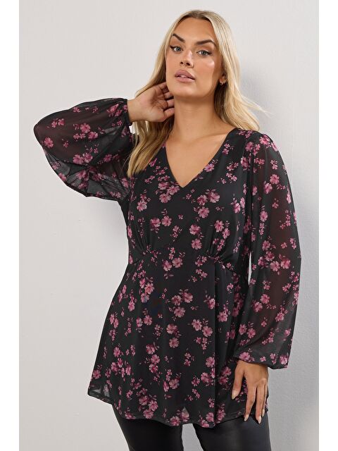 Stil Diva Büyük Beden V Yaka Uzun Kollu Tül Detaylı Astarlı Bluz 322995 - S000485172-19351