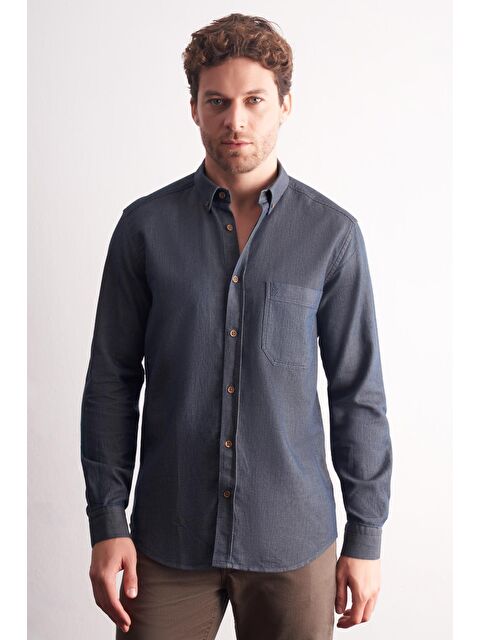 İMZA Uzun Kol Düğmeli Yaka %100 Pamuk Slim Fit Gömlek 1004255199 - S000505508-37348