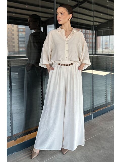 Gülseli Kadın Kısa Kol Gömlek Pantolon İkili Takım - S000379691-25636