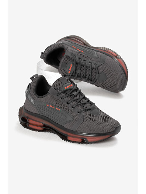 TONNY BLACK Erkek Gri Oranj Hava Yastıklı Kalın Taban Triko Spor Ayakkabı - S000493917-37289