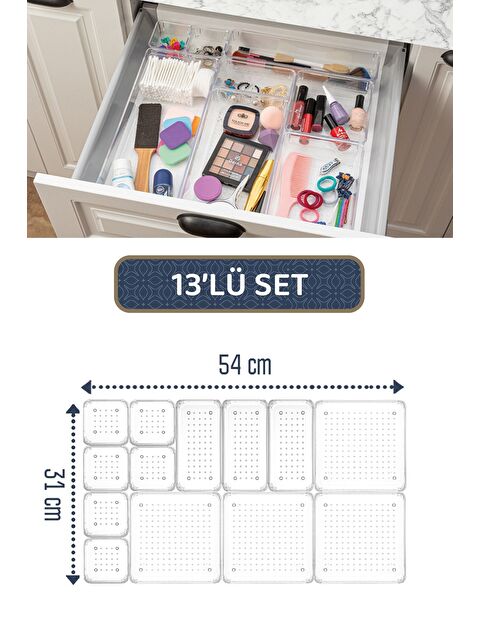 Meleni Home 13'lü Takı Kozmetik Düzenleyici Modüler Makyaj Çekmece İçi Düzenleyici Mutfak Banyo Organizer - S000385431-26865