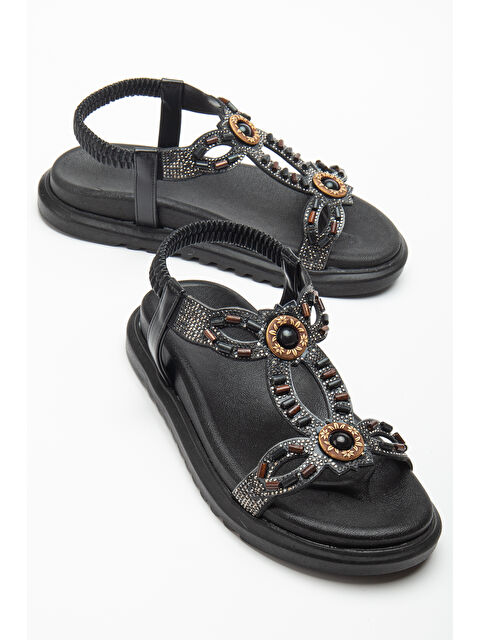 TONNY BLACK Kadın Siyah Arkası Lastikli Taş İşlemeli Sandalet - S000493914-19351