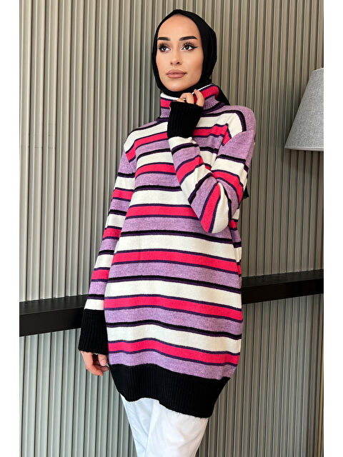 Julude Çizgi Desenli Tam Balıkçı Yaka Kışlık Triko Tunik - S000179300-20042