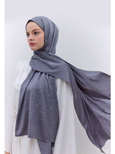 Fresh Scarfs Strass Taşlı İpeksi Şal Füme - S000420426-33408